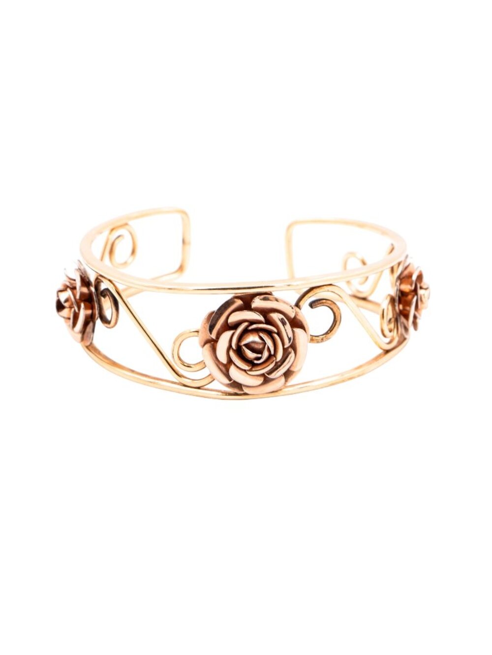 H.E. Morse Co Vintage 1/20 12K Gold Filled Rose Floral Cuff Bracelet 7 Inch